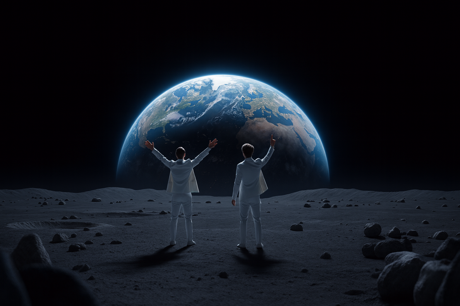 Zwei junge Männer auf dem Mond