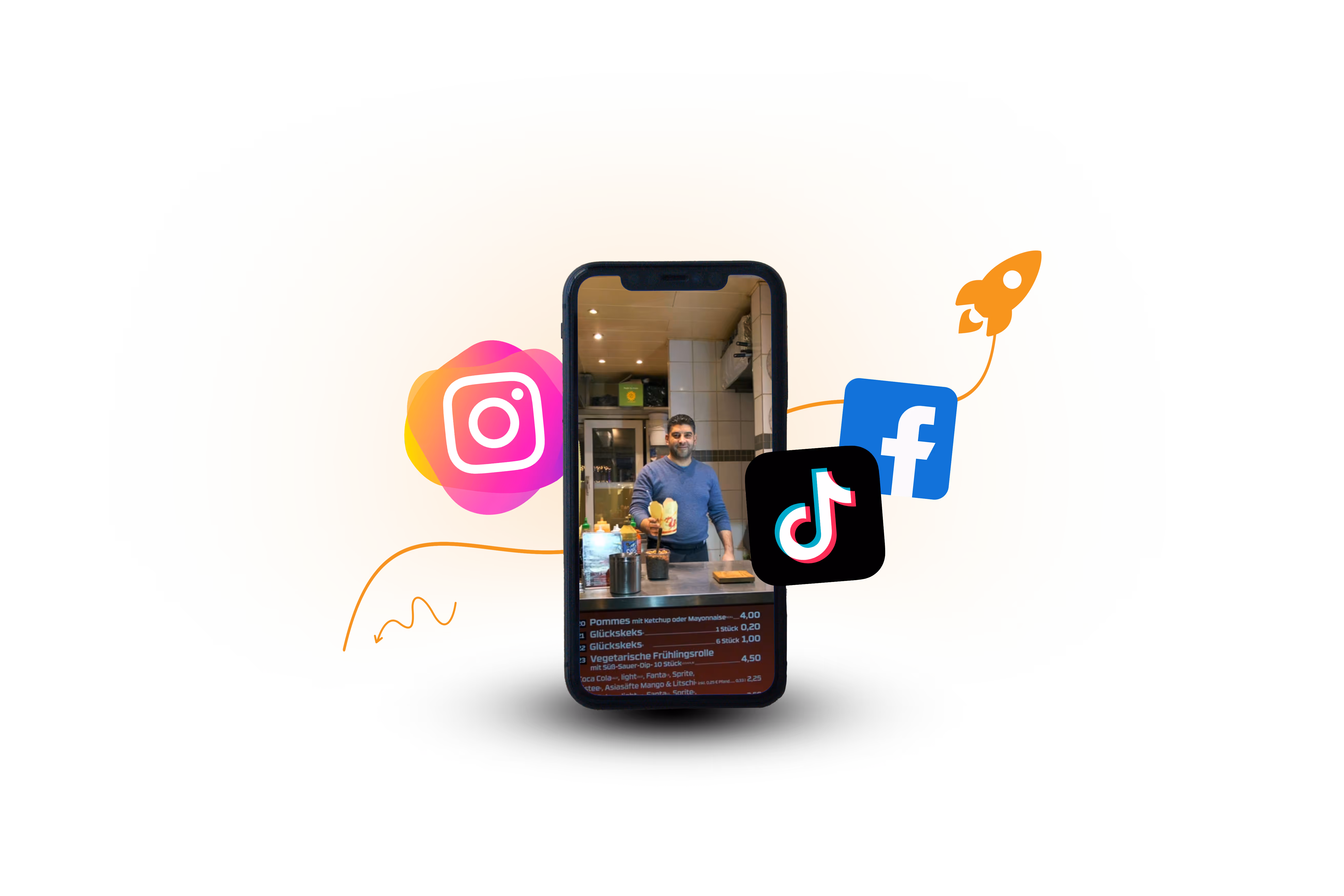 Offener Laptop mit einer offenen Website und einer Raketengrafik im Hintergrund